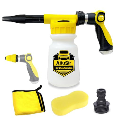 Car Wash Foam Gun Sprayer,Foam Connon for Garden Hose,Cleaning Kit | Car Washing Kit with Washing Sponge & Absorbent Towel, Hose Nozzle for Garden Cleaning, Pet Showering - color: Yellow