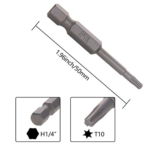 Utoolmart Torx Screwdriver Bits, T10 Magnetic Torx Head Screw Driver Bit, with 1/4 Inch Hex Shank, 50mm Length S2 Steel Screw Driver Kit Tools, for Repair Work, 10 Pcs - size: T10