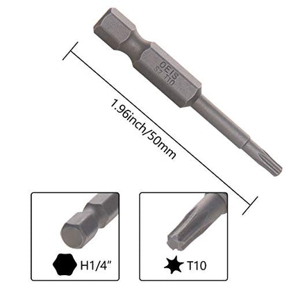Utoolmart Torx Screwdriver Bits, T10 Magnetic Torx Head Screw Driver Bit, with 1/4 Inch Hex Shank, 50mm Length S2 Steel Screw Driver Kit Tools, for Repair Work, 10 Pcs - size: T10