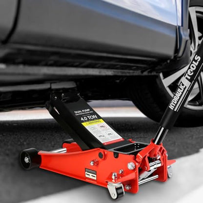 4 Ton Low Profile Floor Jack, Heavy Duty Floor Jack with Dual Pistons Quick Lift Pump, Steel Car Jacks Adjustable Height 4"-21", Hydraulic Trolley Floor Jacks 4 Ton/8000 LBS Capacity, Red - color: Red - 4 Ton(Dual Pump), Lift 4"-21"