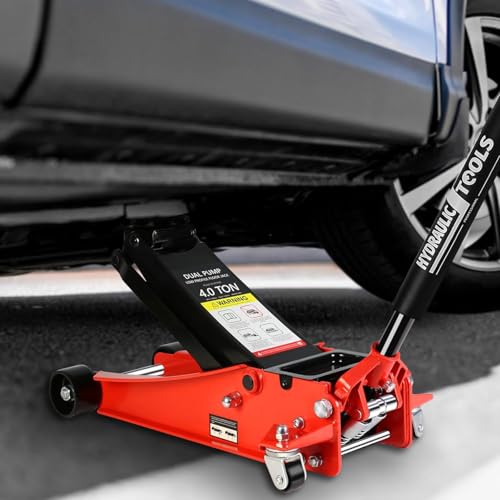 4 Ton Low Profile Floor Jack, Heavy Duty Floor Jack with Dual Pistons Quick Lift Pump, Steel Car Jacks Adjustable Height 4"-21", Hydraulic Trolley Floor Jacks 4 Ton/8000 LBS Capacity, Red - color: Red - 4 Ton(Dual Pump), Lift 4"-21"