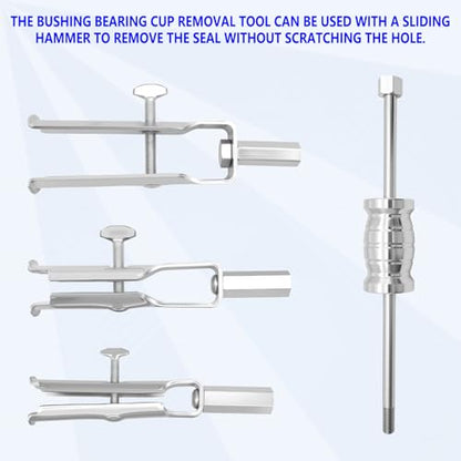 ZKTOOL 4PCS J-26941、J-29369-1、J-29369-2 Bushing & Bearing Remover Stroke Range 15-40mm, Universal Bushing & Needle Bearing Removers Kit, Multi-Functional Oil Seal Puller, with a Slide Hammer