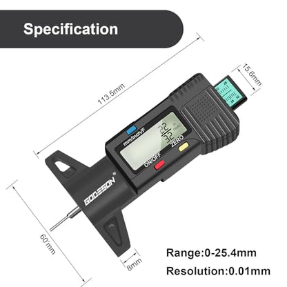 GODESON Digital Tire Tread Gauge,3 Modes: Fractional Inch, Decimal Inch, Millimeter -Color-Coded Bar-Accurate Tire Depth Gauge for Cars, Trucks, Vans, SUVs