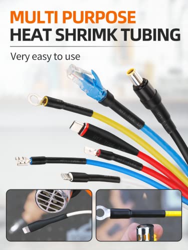900PCS Wire Heat Shrink Tubing Kit, Industrial Heat-Shrink Tubing for Wires, 2:1 Marine Grade Heat Shrink Wrap, Premium Large Electrical Waterproof Heat Shrink Tape (Black 12 Sizes) - size: 2:1