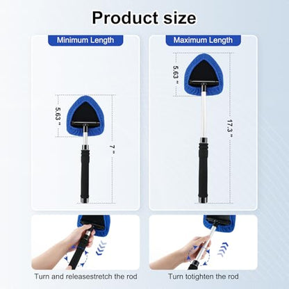 JUSTTOP Windshield Cleaner Tool, Car Interior and Exterior Window Cleaning Kit with Extendable Handle & 4 Reusable Microfiber Pads, Auto Glass Wiper Brush Kit for Car & Home Windows (Blue) - color: Blue