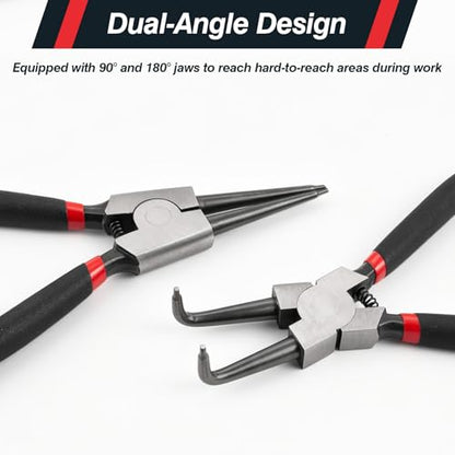 Doaho 4Pcs Snap Ring Pliers Set,Heavy Duty 7 Inch Circlip Plier Cr-V Steel C Clip Pliers Kit with Straight and Bent Jaw for Internal External Rings Automotive Machinery Repair - size: 4 PCS