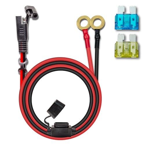 10AWG 2FT Charger Cable, SAE to O Ring Terminal Quick Disconnect Harness, 2 Pin SAE Connector Extension Cables Cord with 15& 20A Fuse for Car, Motorcycle, Solar Panel - color: 10awg2ft