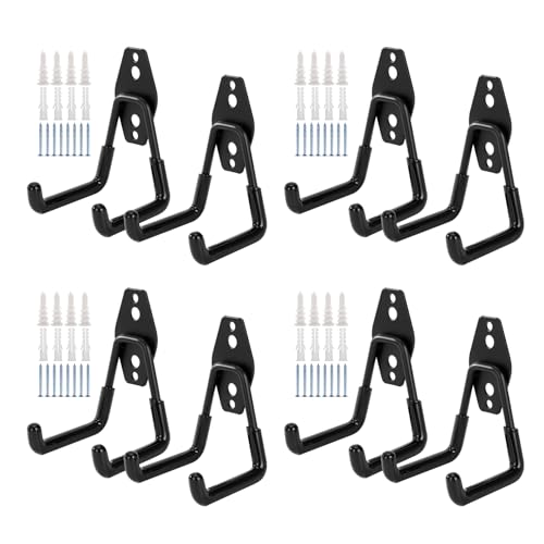 8 Pack Garage Hooks Heavy Duty, Garage Tool Organizer Wall Mount | Utility Organizer, Steel Utility Storage Hooks for Ladders, Garden Tools, Bike, Ropes, Bulk Items - color: 8 Pack/Black