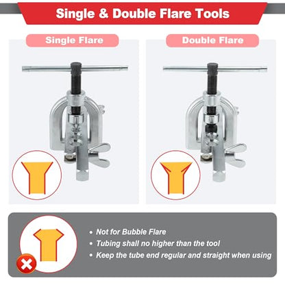Brake Line Flaring Tool Kit Double & Single Flaring Tool 7 Adapters, Tubing Cutter for Copper/Aluminum/Brass Brake Line Tubing 45 Degrees 3/16" 1/4" 5/16" 3/8" 7/16" 1/2" 5/8"