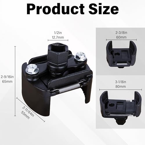 Adjustable Oil Filter Wrench, Universal 2-3/8 to 3-1/8 inch 60-80mm Oil Filter Removal Tool with Auto-Clamp Spring, 1/2'' Drive Cap Style Oils Filters Remover, Fits Small Medium-sized