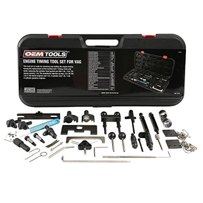 OEMTOOLS 27404 Engine Timing Tool Set for VAG, 37 Piece Engine Timing Locking Tool Kit, for VW and Audi, Timing Tool Kit with Belt Tensioner Tool, Cam Pulley Holder, Camshaft Adjuster