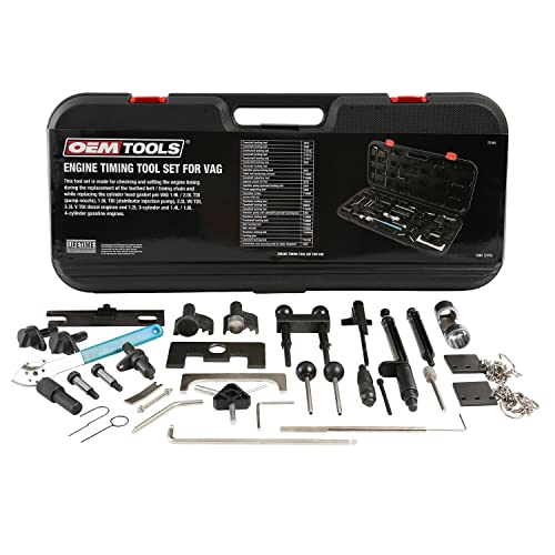 OEMTOOLS 27404 Engine Timing Tool Set for VAG, 37 Piece Engine Timing Locking Tool Kit, for VW and Audi, Timing Tool Kit with Belt Tensioner Tool, Cam Pulley Holder, Camshaft Adjuster