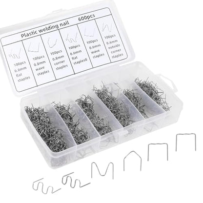 Hovom 600PCS Plastic Welding Staples, 6 Sizes 0.6mm 0.8mm Big Wave Plastic Welder Staples, Stainless Steel Hot Staple for Car Bumper Repair, Bumper Welding Rods Repair Kit (600PCS) - size: 600PCS