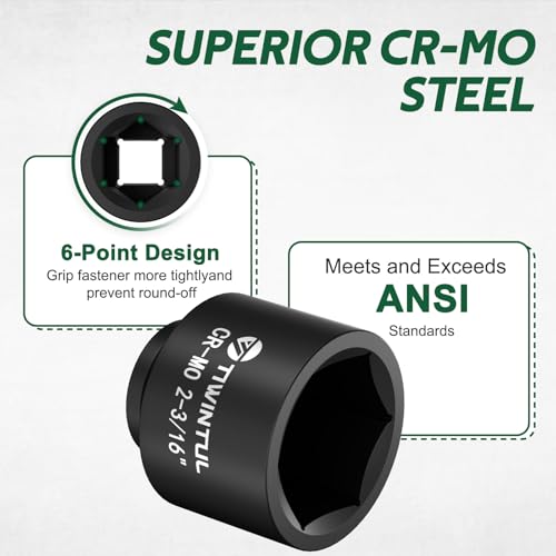 2-3/16'' Impact Socket 1" Drive, Deep 6 Point for Semi Truck | Large Impact Socket, CR-MO Weighted Big Socket, Heavy Duty 1 Inch Socket for Hydraulic Cylinder, Oil Rig & Rail Equipment - size: 2-3/16"(1 PCS)