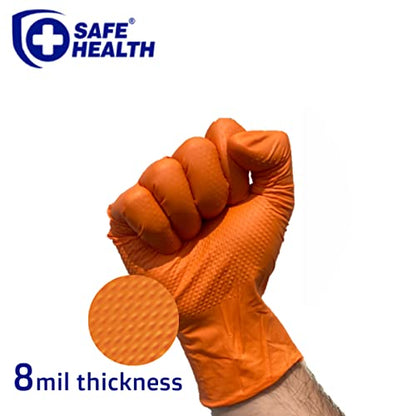Safe Health Nitrile Industrial Disposable Gloves, Black 6 Mil, Orange 8 Mil, Diamond Textured - color: Orange 1 Case of 900 Pcs-xlarge
