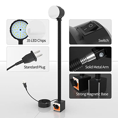 35LEDs Magnetic Light, 1200 Lumen 120v Flexible Gooseneck Work Light with Adiustable Magnetic Base for Lathe CNC Milling Drill Press Sewing Machine Industrial Lighting, 12W - size: Strong Magnetic Base, 12W