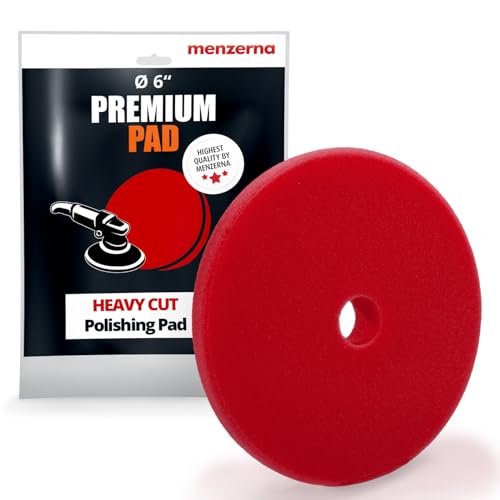 MENZERNA 6 Inch Polishing Pad Heavy Cut for Scratch Repair I Body Repair and Detailing Pads with Safety Edge & Velcro Attachment I Washable & Long Lasting I Thin Pad with Hole for Anti Heat Build-Up - color: Heavy Cut Pad