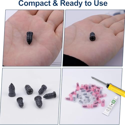 70 PCS Tire Repair Rubber Nail Kit, Vacuum Tire Repair Kits Spiral Rubber Screws, Quick Self-Service Tool for Car, Truck, Motorcycle, Tractor Tire Puncture Repair (70 PCS Screwdriver included)