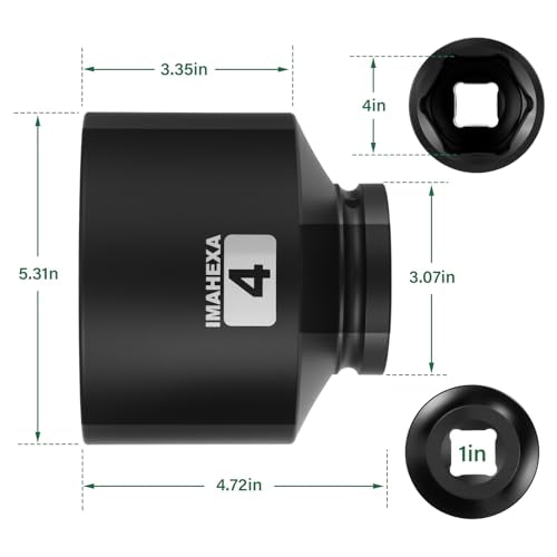 1" Drive Shallow Impact Socket,4 Inch SAE Jumbo Socket,CR-MO 6 Point for Easy Removal of Large Axle Nut（SAE) - size: 1 Inch Shallow 4", style: 1"Drive Shallow Impact Socket
