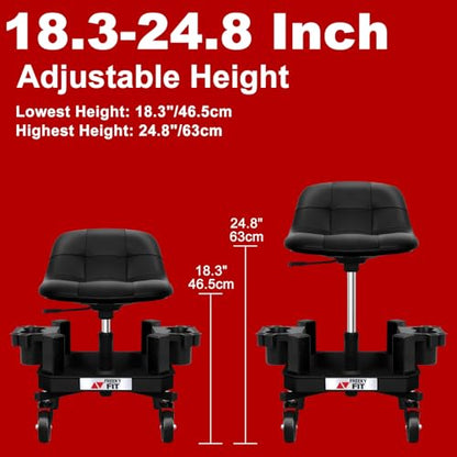 Rolling Stool with Wheels, Adjustable Shop Stool Mechanic Seat, Garage Shop Roller Work Chair, Mobile Rolling Seat with Tool Tray, 2 Cup Holders, 4" Casters, 350 LBS, Heavy-Duty, Black - color: Black