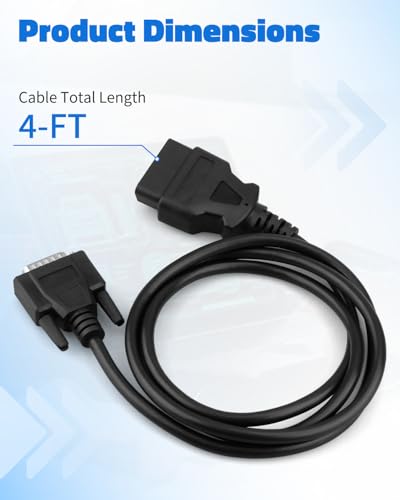 OBD2 OBDII Cable Fits for Cen-Tech Code Reader Scanner Models 60693 60694 60794 62119 62120, 15 Pin Car Male Connector to 16 Pin OBD2 Connector Cord, 4FT Cord