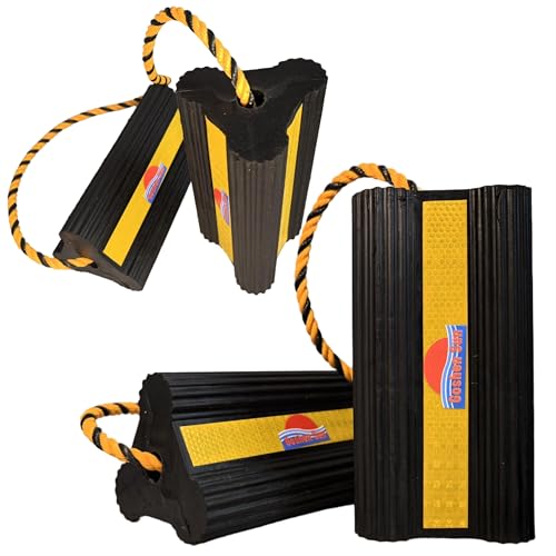 Goshen Sun- Heavy Duty Rubber Wheel Chocks with Reflective Strips,4-Piece (8.25x4.5x4 Inch),All-Weather, Non-Slip,Wear-Resistant & Portable Parking Security for Airplan, RV, Trailer (2-Pair, Yellow)