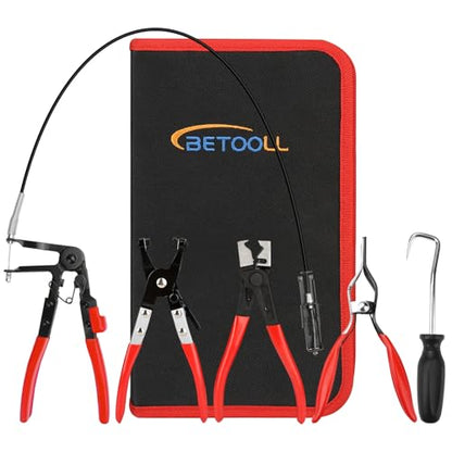 BETOOLL 5pcs Wire Long Reach Hose Clamp Pliers Set Fuel Oil Water Hose Auto Tools