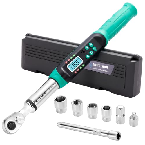 Digital Torque Wrench 3/8 Drive, 5–99.6 Ft-lbs / 6.8–135 N·m, ±2% Accuracy, Dual-Direction Ratchet, Electric Torque Wrench with Buzzer & LED Indicator for Bike, Motorcycle, Auto Repair
