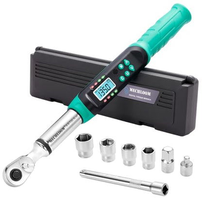 Digital Torque Wrench 3/8 Drive, 5–99.6 Ft-lbs / 6.8–135 N·m, ±2% Accuracy, Dual-Direction Ratchet, Electric Torque Wrench with Buzzer & LED Indicator for Bike, Motorcycle, Auto Repair