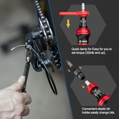 VANPO 49-Pc Torque Screwdriver & Wrench Set, 10-70In-lb & 1-12Nm Dual Range | with S2 Steel Bits & Sockets, for MTB Carbon Bikes, Firearm Optics, Scope Mounting & Professional DIY Repairs - size: 10-70 inlb