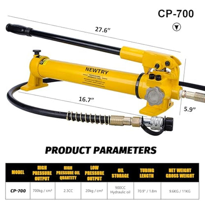 NEWTRY 100 ton Low Profile Hydraulic Jack Porta Power Kit + CP-700 Manual Hydraulic Hand Pump Multi Section Jack, 2.72” Stroke Industrial Mini Hydraulic Cylinder - size: 100T Hydraulic Jack + cp-700 Pump