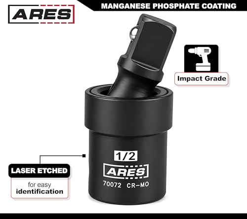 ARES 70073-3-Piece Impact Universal Joint Set - 1/4-Inch, 3/8-Inch and 1/2-Inch Drive Chrome Moly U Joint Sockets Access Hard to Reach Fasteners - size: 1/4-Inch, 3/8-Inch, 1/2-Inch Standard Set