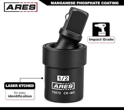 ARES 70073-3-Piece Impact Universal Joint Set - 1/4-Inch, 3/8-Inch and 1/2-Inch Drive Chrome Moly U Joint Sockets Access Hard to Reach Fasteners - size: 1/4-Inch, 3/8-Inch, 1/2-Inch Standard Set