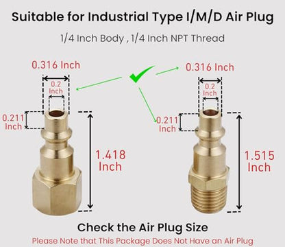 1/4-Inch Brass Female Industrial Coupler, 10 Pack | 1/4 Inch Air Hose Fittings, NPT Female Quick Connector, Air Coupler, For Professional Jobsites and Automotive Shops - size: 1/4 inch NPT Female Coupler, 10 Piece