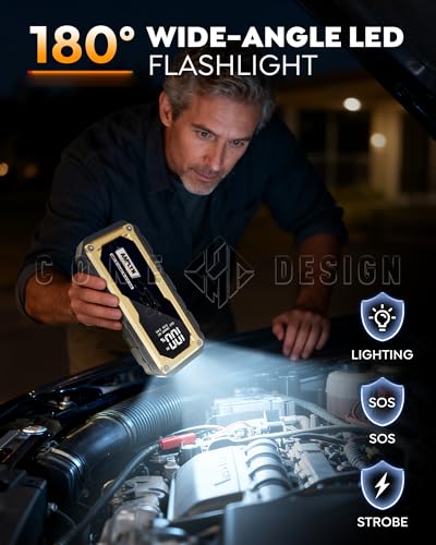 Car Jump Starter with 65W Quick Charger 24000mAh Battery Pack,12V Car Battery Jumper Starter Portable,LED Display,All Gas 12L Diesel Engine Booster,Jump Box with LED Light,Jump Cable - color: Gold