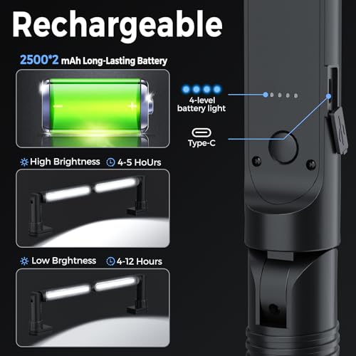 Rechargeable Magnetic Light, 2-in-1 LED Work Light Bar, 5000mAh Battery, Foldable & Built-in Clips, 3200 Lumens Underhood Work Lights for Mechanics, Automotive Repair, Inspection, Garage, Emergency