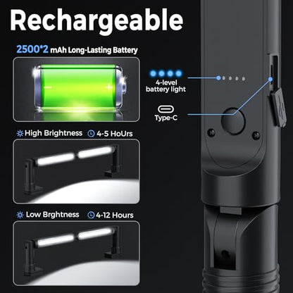 Rechargeable Magnetic Light, 2-in-1 LED Work Light Bar, 5000mAh Battery, Foldable & Built-in Clips, 3200 Lumens Underhood Work Lights for Mechanics, Automotive Repair, Inspection, Garage, Emergency