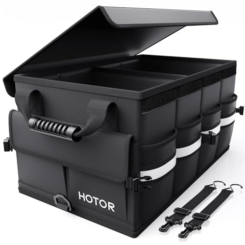 HOTOR Car Trunk Organizer - Foldable Trunk Organizer for SUV, Car Storage with Reflective Strips & Securing Cover, Large Capacity Car Accessories for Truck, Van & Sedan, Black, 22.1" x 12.6" x 11.0" - color: Black, size: Medium