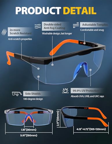 Safety Glasses 4 Pack – Blue Lense ANSI Z87.1 Anti Fog, UV Protection, Impact Resistant Protective Eyewear All-Day Comfort Over-spec - color: Blue