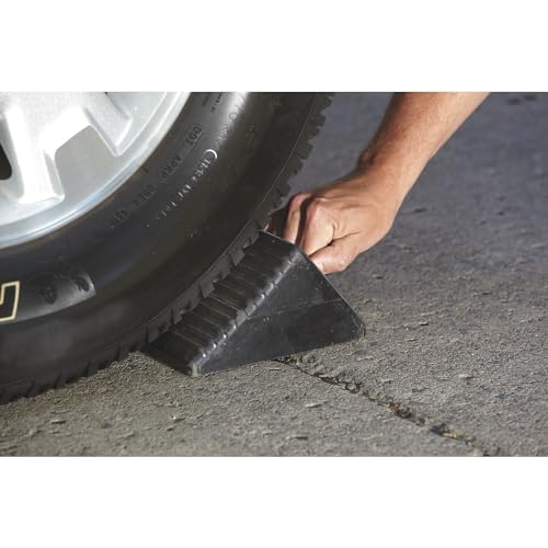 Ironton Nylon Reinforced Rubber Wheel Chock with Handle | Controlled load positioning, Shop and warehouse handling, Durable material movement, Easy setup, Operator-friendly design
