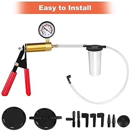 GOTOTOP Hand Held Vacuum Pump Tester Kit,Vacuum Pump Tester Brake Bleeder Set,Vacuum Pressure Pump Tester Tool Brake Fluid Bleeder Bleeding Kit for Car Motorbike Moped Motor Bike
