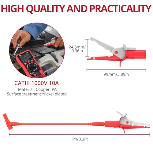 BINTA 2PCS Heavy Duty Alligator Clips Test Leads, Multimeter Alligator Clips Leads with Angle 4mm Banana Plug for Home DIY Automotive Industrial Electrical Testing, 3.3 Feet - style: 2PCS