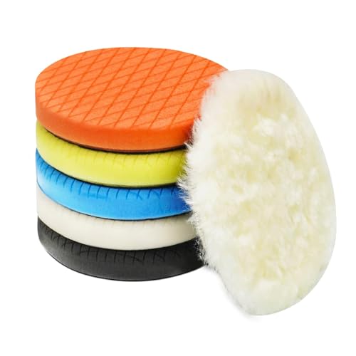 Autolock 3" Buffing Polishing Pads, 6Pcs 85mm Face for 3Inch Backing Plate | Compound Buffing Sponge and Woolen Pads, Cutting Polishing Pad Kit for Car Buffer Compounding, Polish and Wax - size: 3.5 Inch