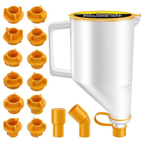 YSTOOL Automotive Engine Oil Filling Funnel Kit 15PCS No Spill Fluid Change Tool Set with 1.5QT Funnel and 14PCS Dedicated & Universal Adapters Fits Chrysler GM Toyota Ford VAG Jeep Dodge etc.