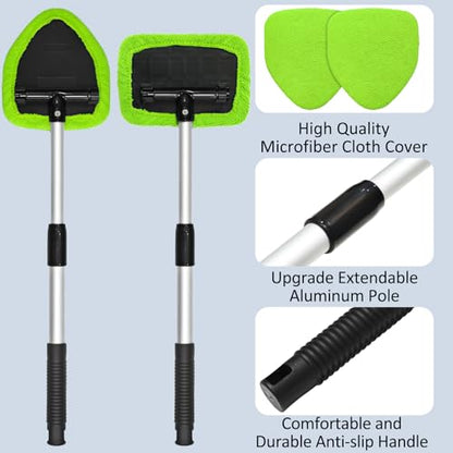 Beieverluck 20 Pieces Windshield Cleaner Tool, Inside Car Windshield Cleaning Tool with 12 Microfiber Pads, 4 Spray Bottle, and Extendable Handles Car Window Cleaning Tool Kit, Green - color: green
