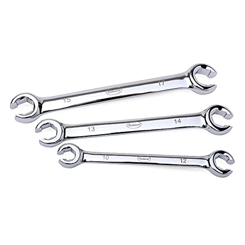 Eastwood 3 Piece Metric Flare Nut Wrench Set Chrome Plated Mirror Polish Finish | Professional Multi Purpose Wrench Set | 3-piece Pack