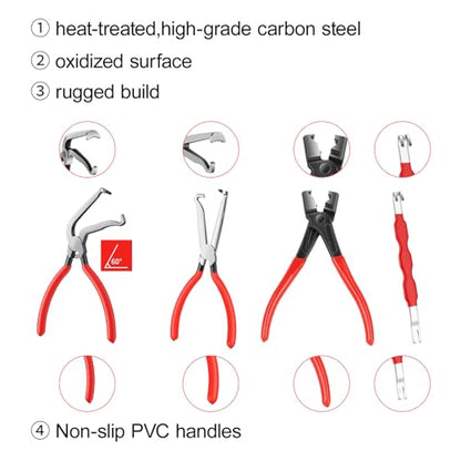 5Pcs Electrical Disconnect Pliers for Cars | Automotive Connector Separator Tool, Hose Clamp Pliers with 8Pcs Terminal Pin Removal Tools, Fuel Line Petrol Clip