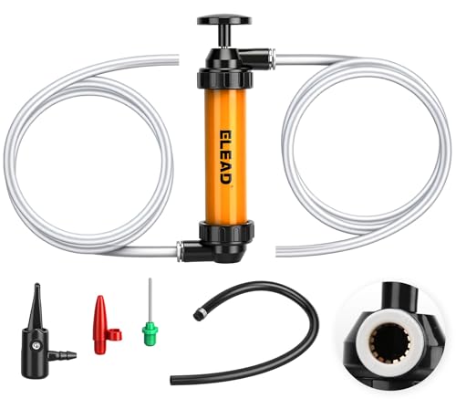 Gas Siphon Pump for Gasoline, Multi-Use Fluid Transfer Pump, Oil Liquid Siphon Pumps, Fuel Siphon Tool, Multifunction Hand Inflation Pumps with Inflator Hose adapter, Needle Valve/Balloon adapter - color: New Version Yellow