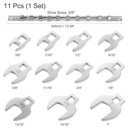 HARFINGTON 11pcs Drive Crowfoot Wrench Set 3/8" Crowfoot Flare Nut Wrench Set 3/8" - 1" Drive Fractional Crowfoot Wrench with Clip-on Organizer for Mechanics Automotive Repair Work