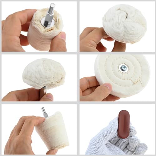 dophee 10Pcs Cloth Cotton Buffing Wheel Kit for Automotive Metal | Drill Polishing Pads Abrasive Wheel for Aluminum Stainless Steel Chrome Jewelry Wood Plastic Ceramic Glass